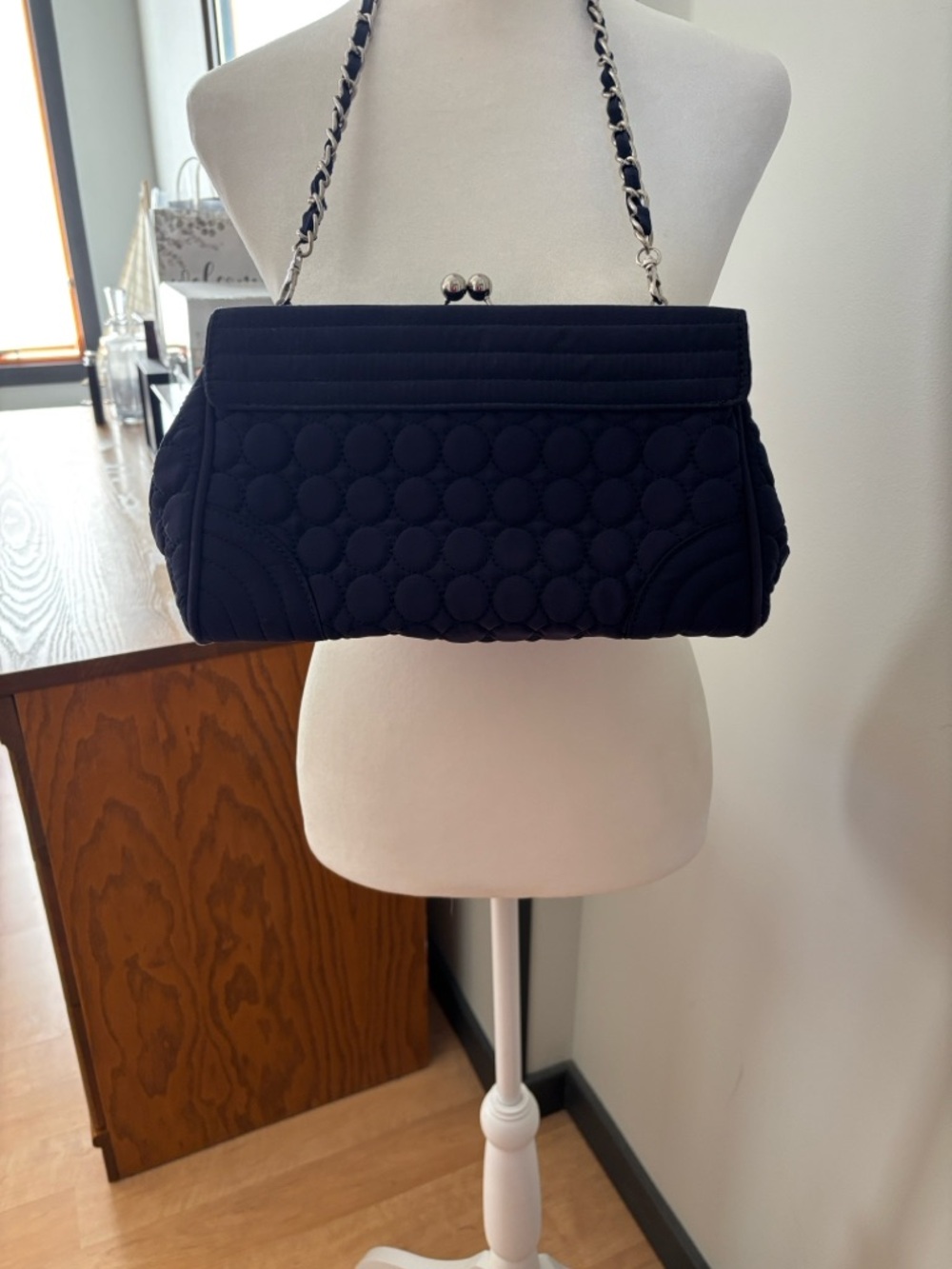 Vera Bradley Navy Kisslock Frame Bag Quilted Chain Strap Purse